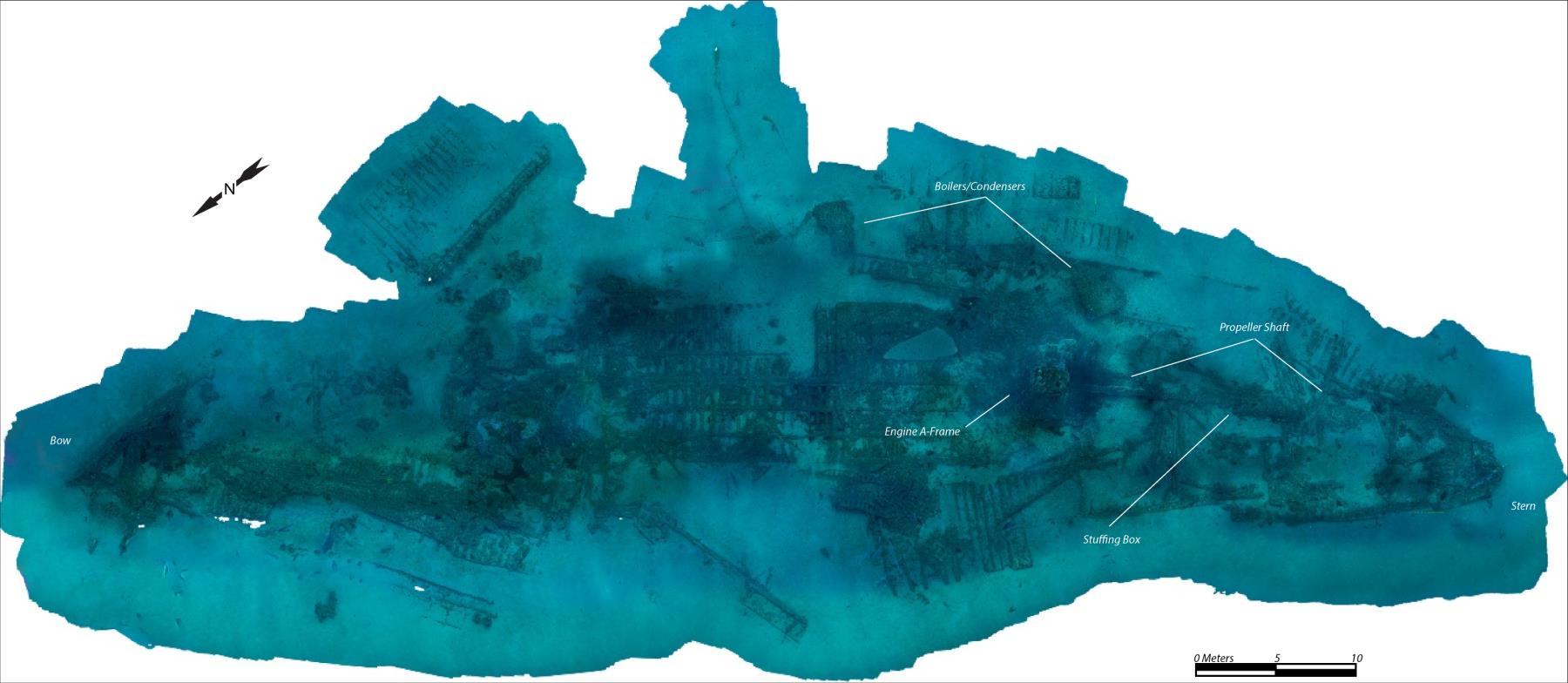 2017 photogrammetric survey plan showing the scattered City of Houston wreckage and engine frame