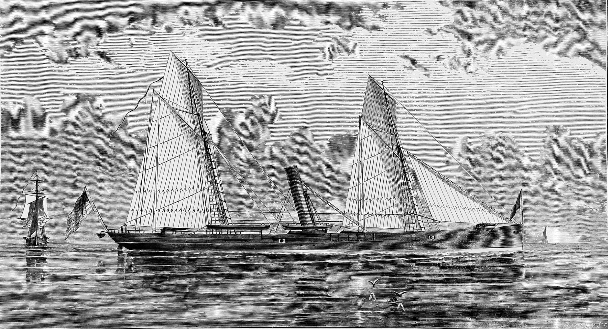 Nineteenth-century illustration of the USS Princess Royal under sail and steam